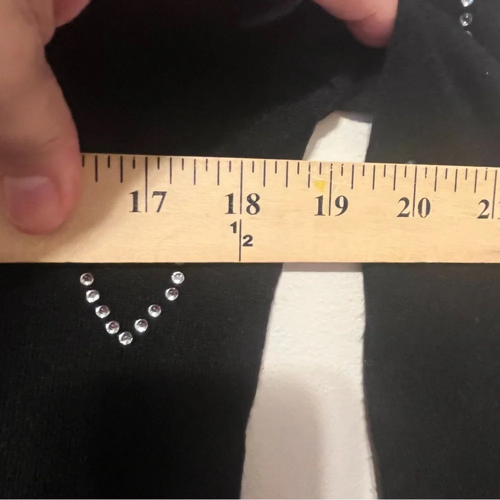 Marled Black Crew Neck Sweater Heart Rhinestones Size XSmall NWT - Picture 8 of 9